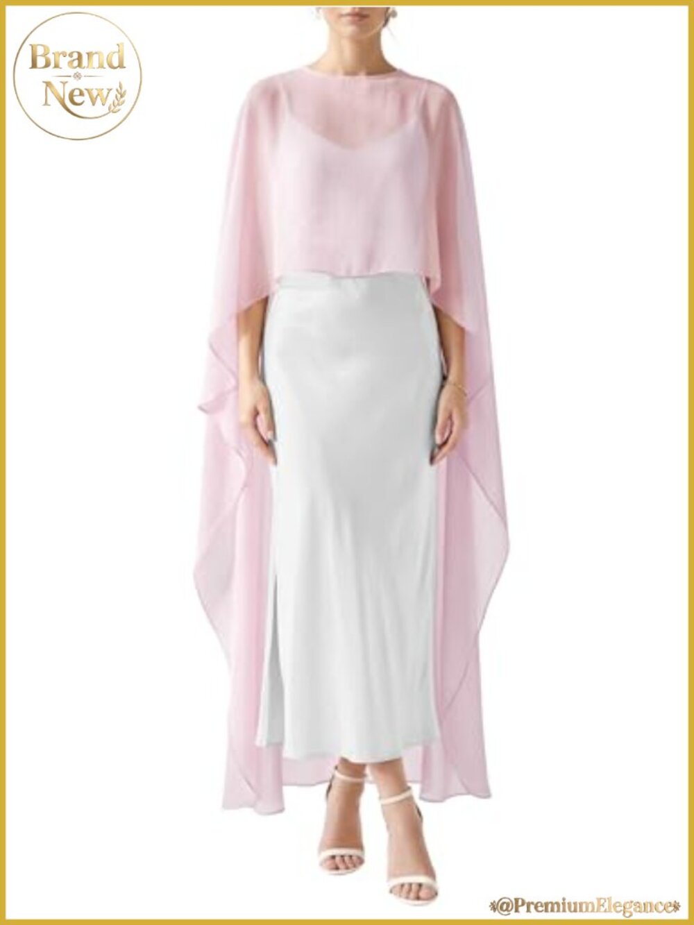 Womens Long Cape Shawl Sheer Chiffon Pearl Button Bridal Cover Up